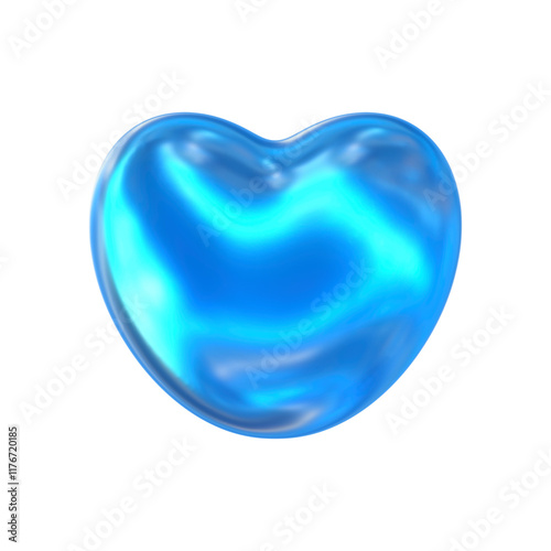 3D Holographic heart shape shinny blue metallic.