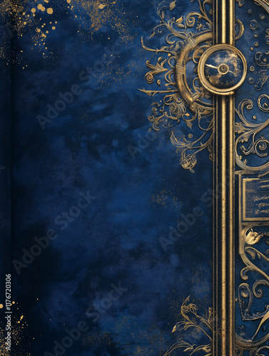Decorative gold and blue background design with ornate details