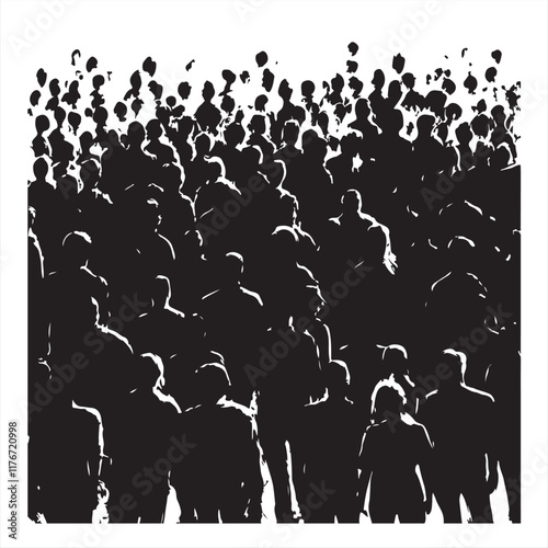 Vector Illustration of a Crowd of People Silhouette