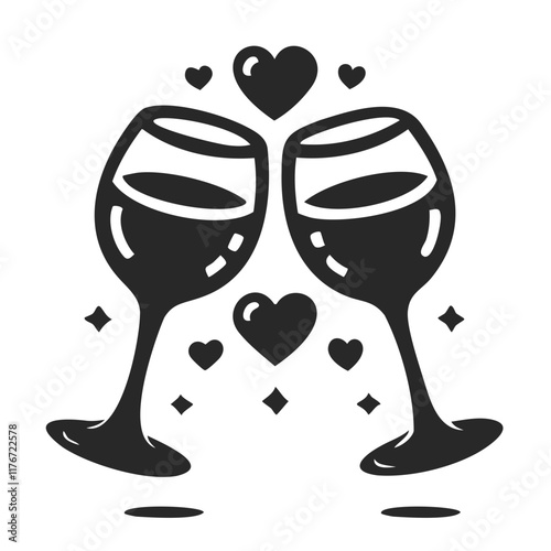wine glasses with heart shape silhouette vector clip art.