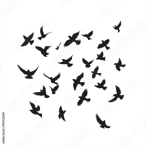 Silhouettes of Birds Flying - Vector Illustration