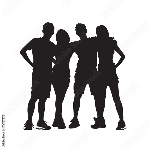 silhouette of friends embracing each other - vector illustration