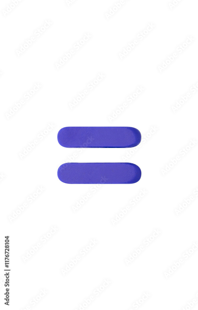 Three-dimensional equal sign. Color clay purple Three-dimensional equal sign. Color clay purple