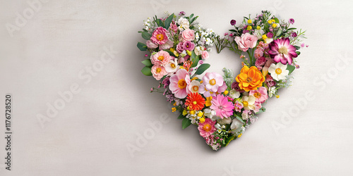 Blumenherz - Muttertag - Valentinstag Hochzeit und sonstige Feierlichkeiten. Karte Banner mit Platz für Text