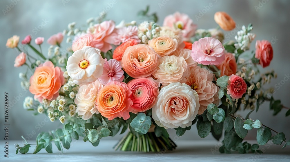 Obraz premium Stunning Peach and Coral Ranunculus Bouquet