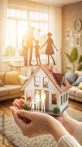 Hands holding a miniature house and family figures, representing family-oriented insurance concepts
