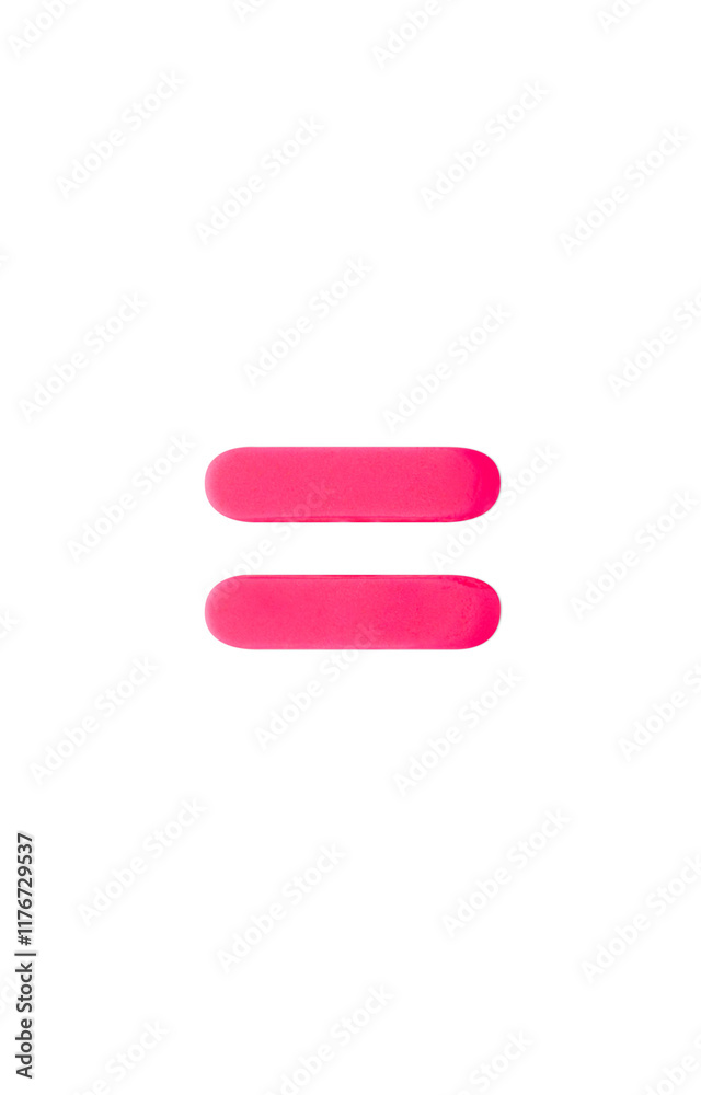 Three-dimensional equal sign. Color clay pink Three-dimensional equal sign. Color clay pink