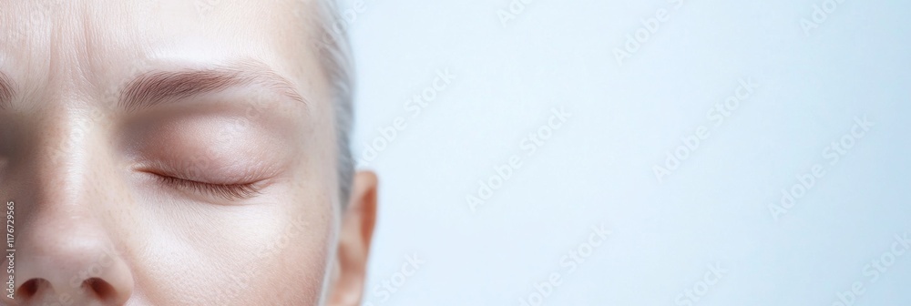Serene indoor portrait showcasing the effects of myxedema on a patients skin and facial features Serene indoor portrait showcasing the effects of myxedema on a patients skin and facial features
