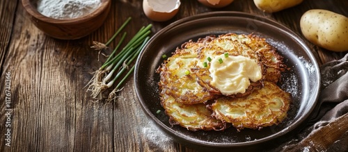 Potato latkes fried potato pancakes made from grated potatoes- onions- eggs and flour or matzo photo