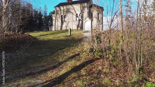 Aerial video over Maria rast am Stein Vyssi Brod Czech Republic photo