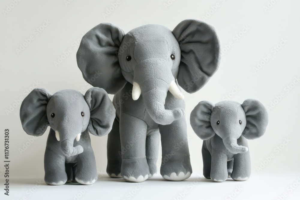 Obraz premium Adorable Soft Plush Toy Elephants Perfect for Children’s Playrooms and Gifts