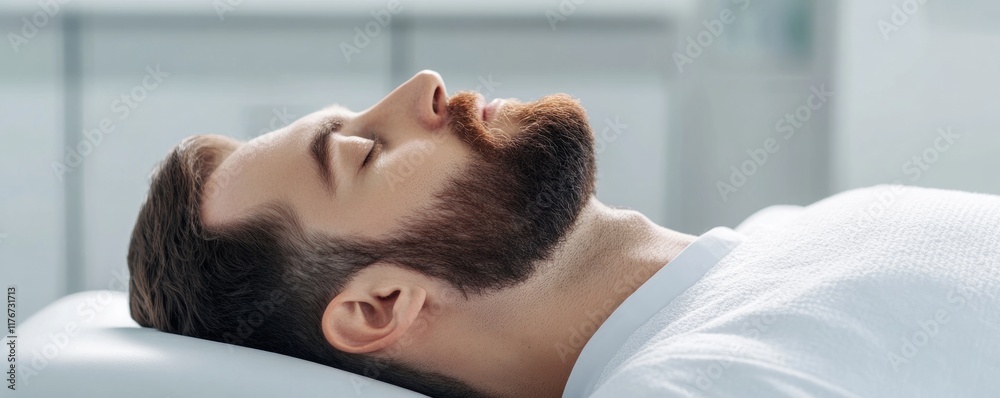 Man relaxing with eyes closed, showcasing a well-groomed beard. Man relaxing with eyes closed, showcasing a well-groomed beard.