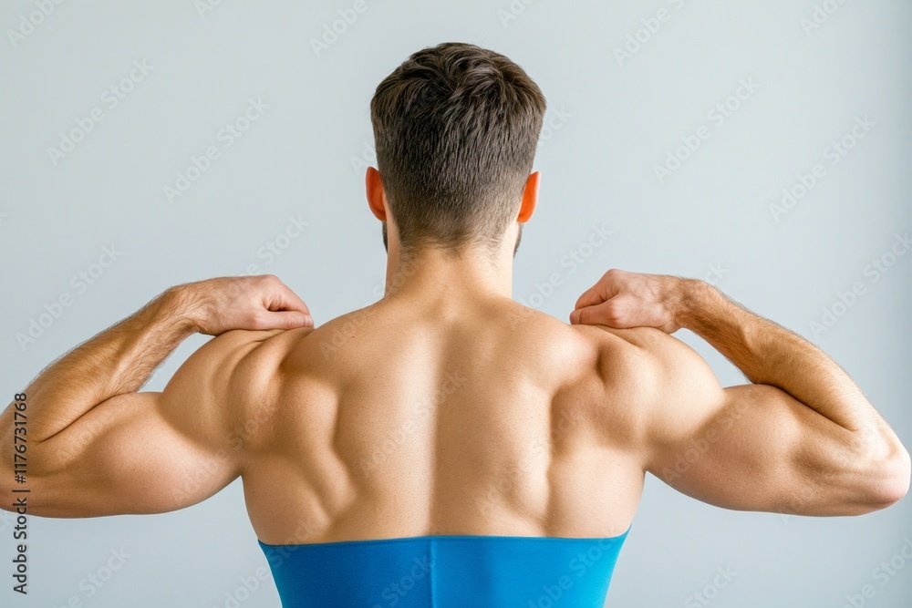 chiropractic and mobility concept. Muscular man flexing back muscles against a neutral background. chiropractic and mobility concept. Muscular man flexing back muscles against a neutral background.