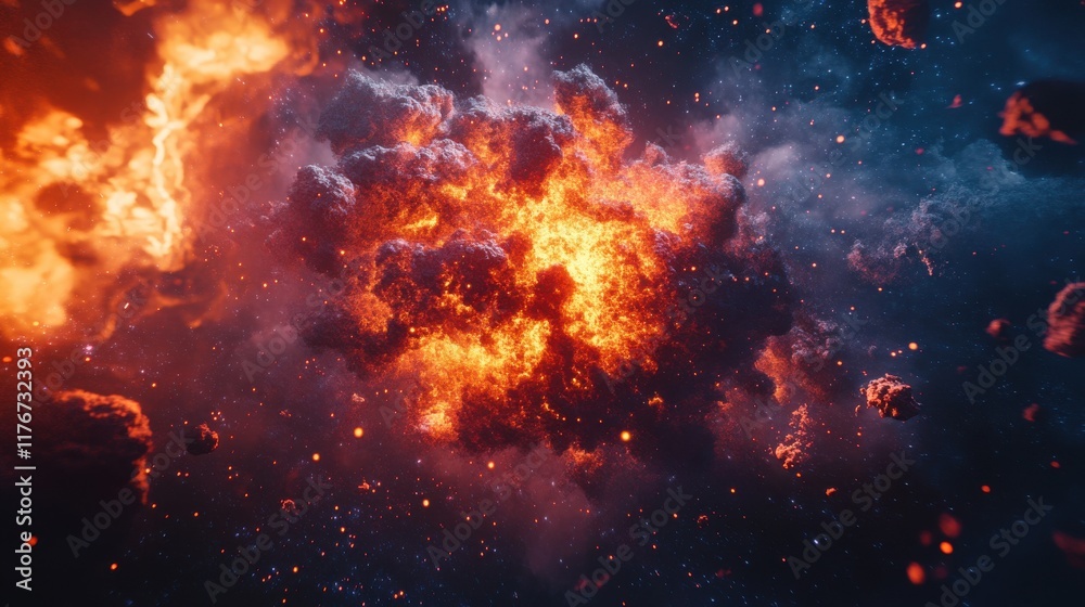 A vibrant explosion in space with fiery textures and cosmic elements, creating an awe-inspiring celestial scene. A vibrant explosion in space with fiery textures and cosmic elements, creating an awe-inspiring celestial scene.