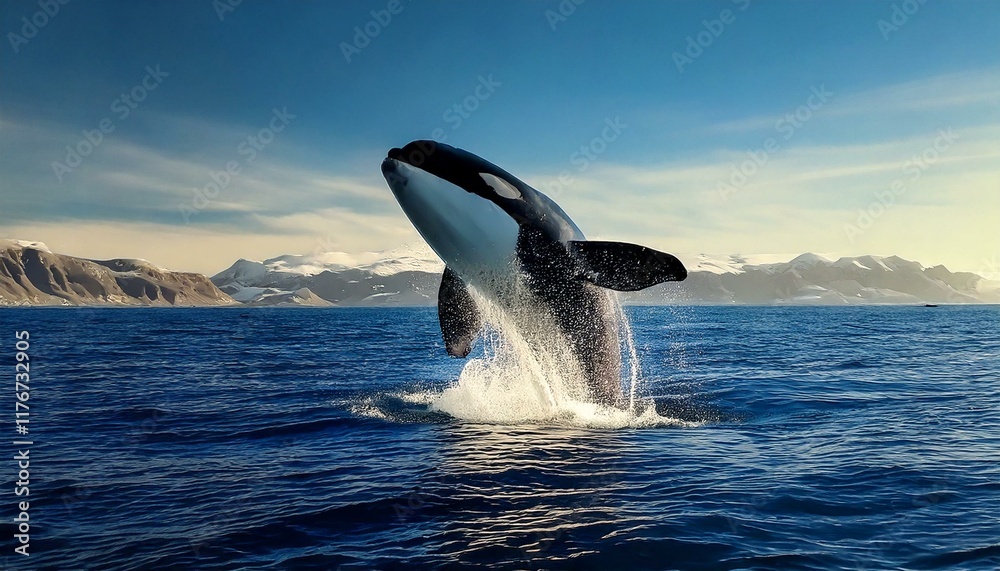 Fototapeta premium An orca leaps out of the water whale swimming