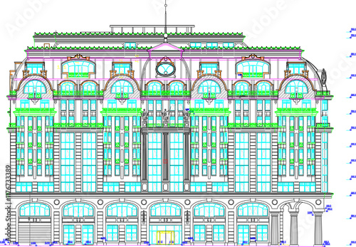 architectural engineering drawing design illustrator sketch colonial government building hotel apartment classic vintage.eps