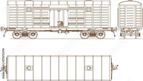 freight car illustrator sketch vehicle old classic vintage train carriage.eps