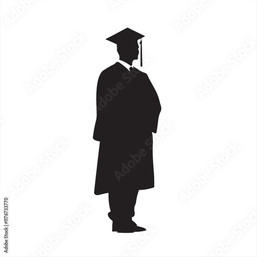 Proud Moment: Graduate Standing in Silhouette – Vector Illustration