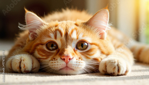 Wallpaper Mural Relaxed orange tabby cat resting in sunlit room, cozy atmosphere Torontodigital.ca