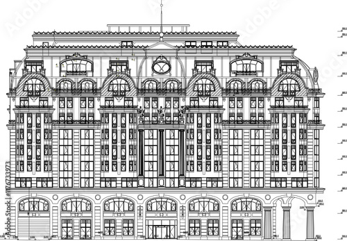 architectural engineering drawing design illustrator sketch colonial government building hotel apartment classic vintage.eps