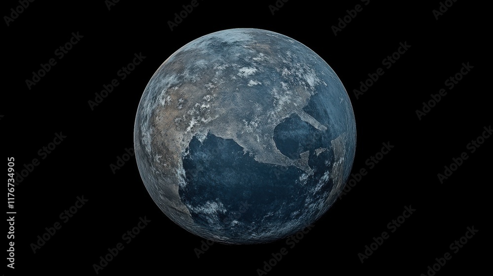 A detailed, stylized view of a distant planet showcasing its textures and colors against a dark backdrop. A detailed, stylized view of a distant planet showcasing its textures and colors against a dark backdrop.