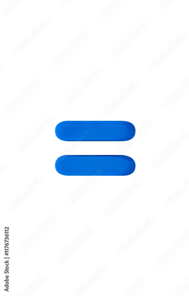 Three-dimensional equal sign. Color clay blue Three-dimensional equal sign. Color clay blue