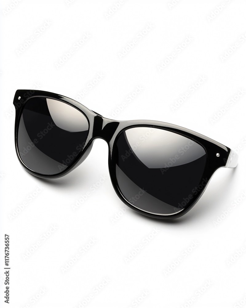 Stylish Pair of Black Cat-Eye Sunglasses with Glossy Finish on a White Background Stylish Pair of Black Cat-Eye Sunglasses with Glossy Finish on a White Background