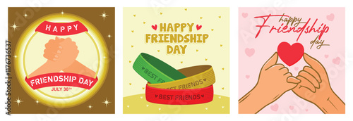 World Friendship Day symbol with three bracelets with the words best friends.