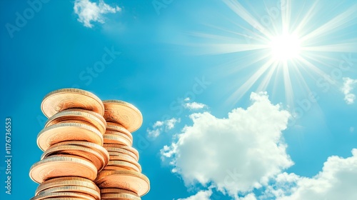 Economic windfall coin stacks under bright sun business insights financial growth environment