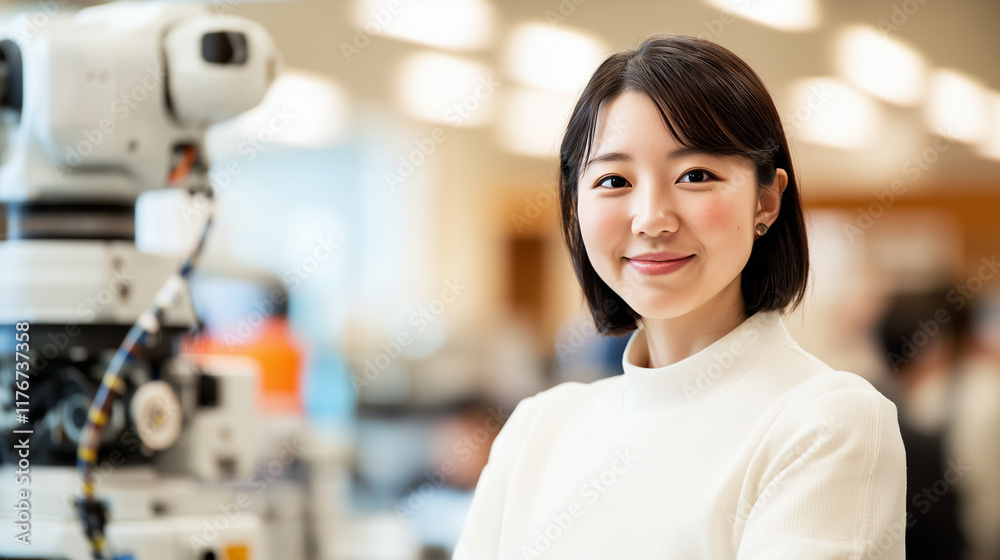 A humanoid robot with expressive facial features demonstrates its ability to convey emotions, communicating seamlessly with humans in a social interaction lab. emotionally intellig A humanoid robot with expressive facial features demonstrates its ability to convey emotions, communicating seamlessly with humans in a social interaction lab. emotionally intellig