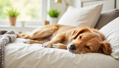 Wallpaper Mural Peaceful dog napping on owner's lap in serene bedroom, tranquil bond Torontodigital.ca
