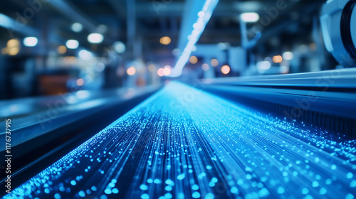 A textile production facility reimagined with Industry 4.0: AI-driven quality control, automated weaving machines, and real-time data monitoring create seamless workflows. textile