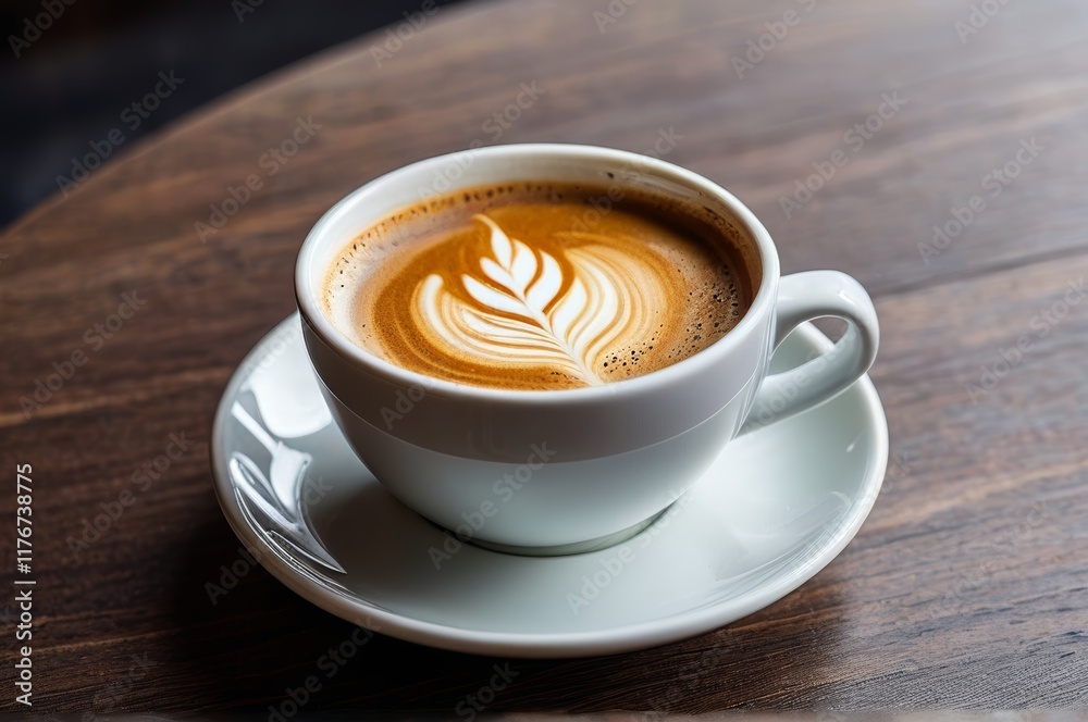 there is a cup of coffee with a leaf on it there is a cup of coffee with a leaf on it