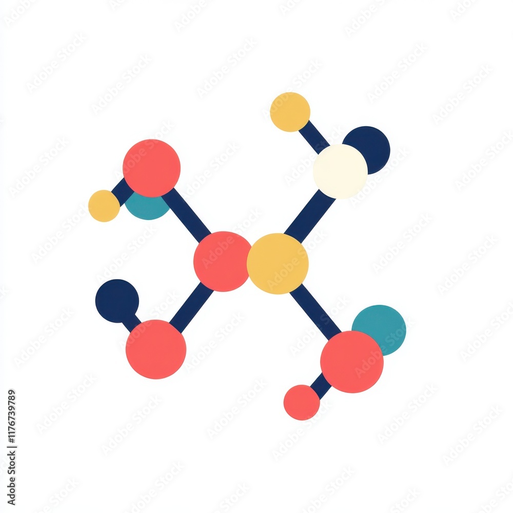 Colorful abstract molecular structure illustration representing scientific concepts. Colorful abstract molecular structure illustration representing scientific concepts.