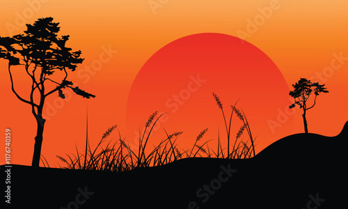 Beautiful sunset in summer illustration vector