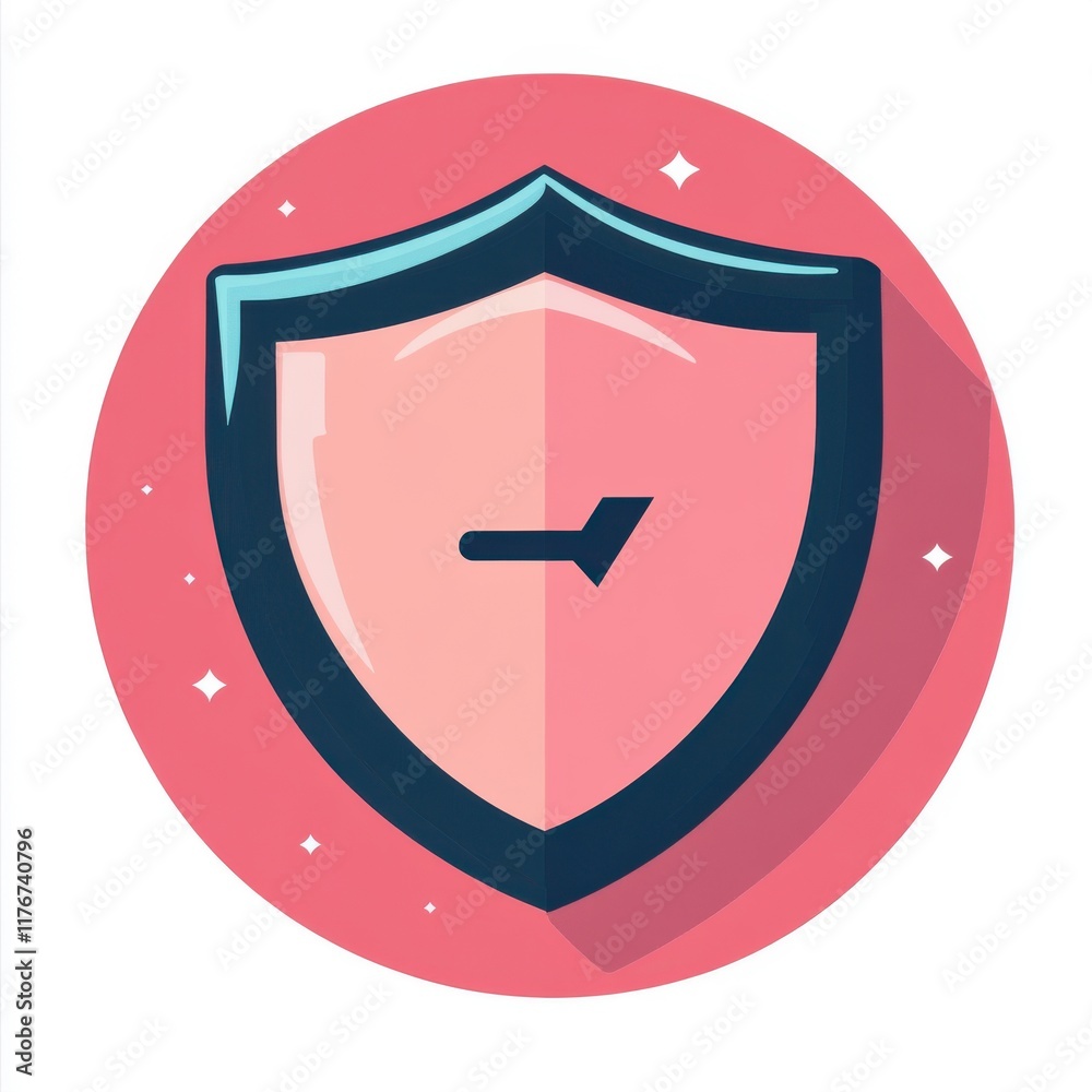 Stylized shield icon representing security and protection in a vibrant pink and blue color scheme. Stylized shield icon representing security and protection in a vibrant pink and blue color scheme.