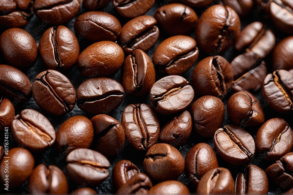 Obraz premium a close up of a pile of coffee beans with a black background