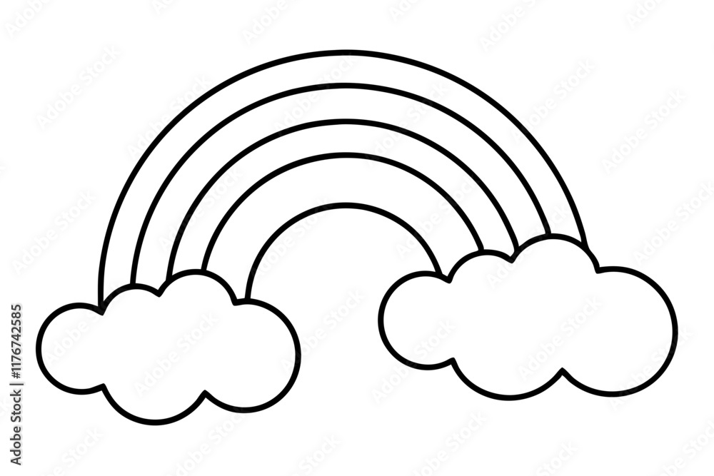 Rainbow with clouds coloring page outline Rainbow with clouds coloring page outline