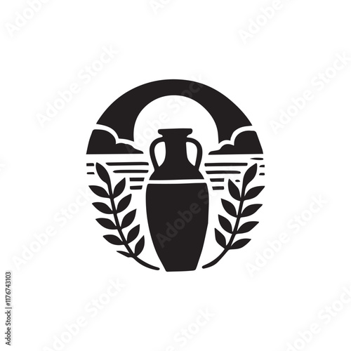 Silhouette of two ceramic vases one large and one small on a white background.