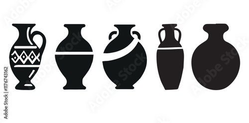 Silhouette of two ceramic vases one large and one small on a white background.