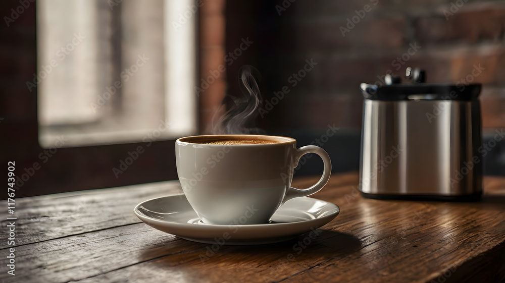 cup of coffee on wooden table, ai generated