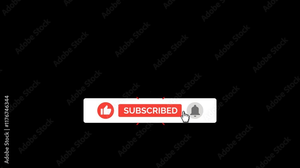 Animated YouTube Subscribe Button for Video Overlay. Like Subscribe Bell Notification Button, subscribe to channel. Transparent Background