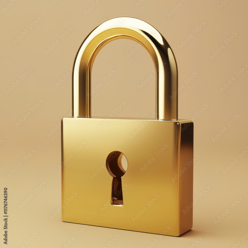 Shiny gold padlock on a soft beige background, symbolizing security and protection. Shiny gold padlock on a soft beige background, symbolizing security and protection.