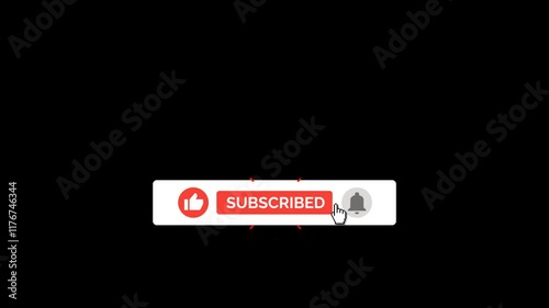 Animated YouTube Subscribe Button for Video Overlay. Like Subscribe Bell Notification Button, subscribe to channel. Transparent Background