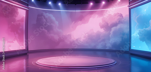 pink blue abstract background broadcasting studio with gradient light gradient glow background