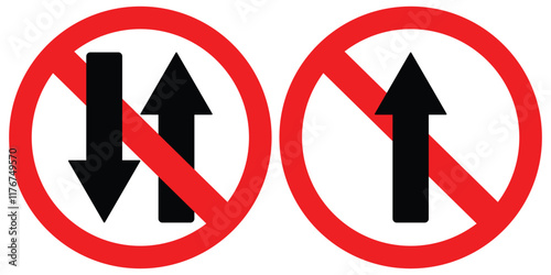 Prohibition traffic road sign. Do not go this way icon collection. Road traffic red prohibitory sign icon. No entry, No turn, no turning symbol. Vector Illustration. 