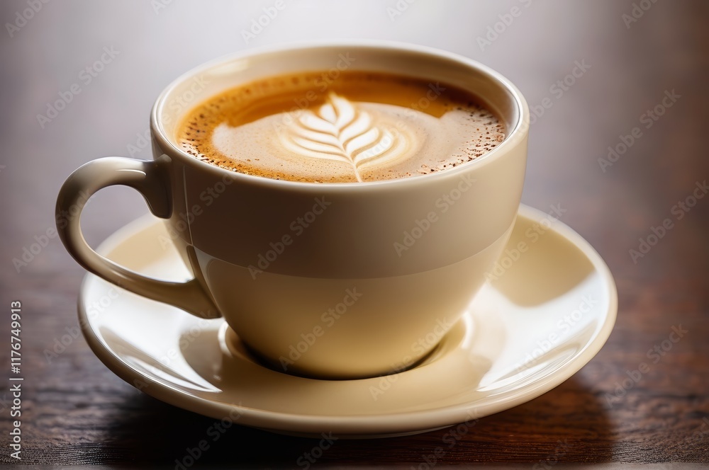 there is a cup of coffee with a leaf on it there is a cup of coffee with a leaf on it
