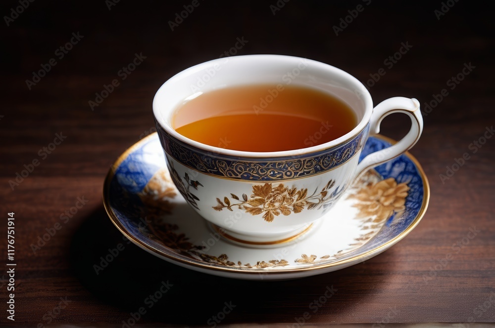 there is a cup of tea on a saucer on a table there is a cup of tea on a saucer on a table
