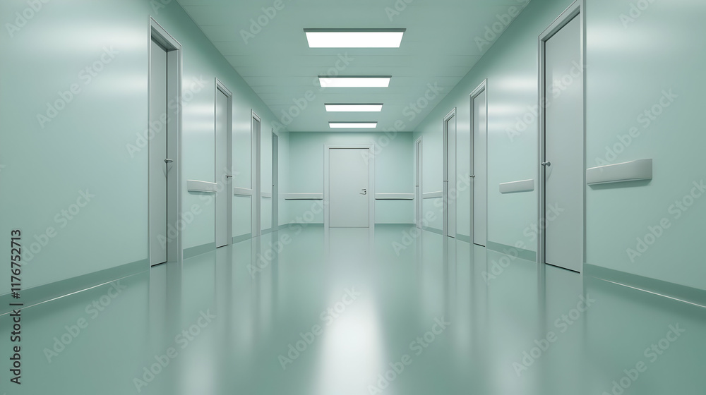 Sterile Hospital Corridor 3D Render Sterile Hospital Corridor 3D Render