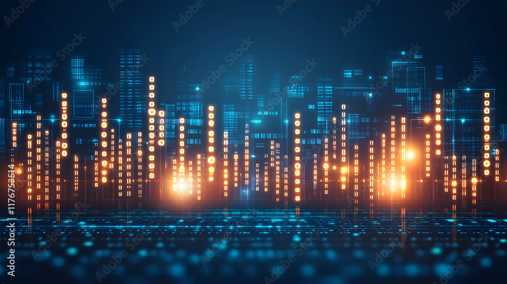 Fototapeta premium Digital Cityscape 3D Illustration